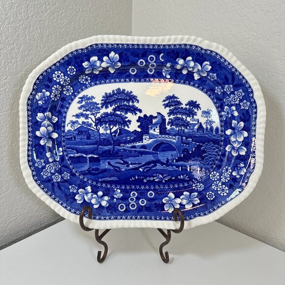 Antique English Copeland Spode's Tower Blue/White Platter Large 15"x12" Mint EUC - Picture 1 of 15